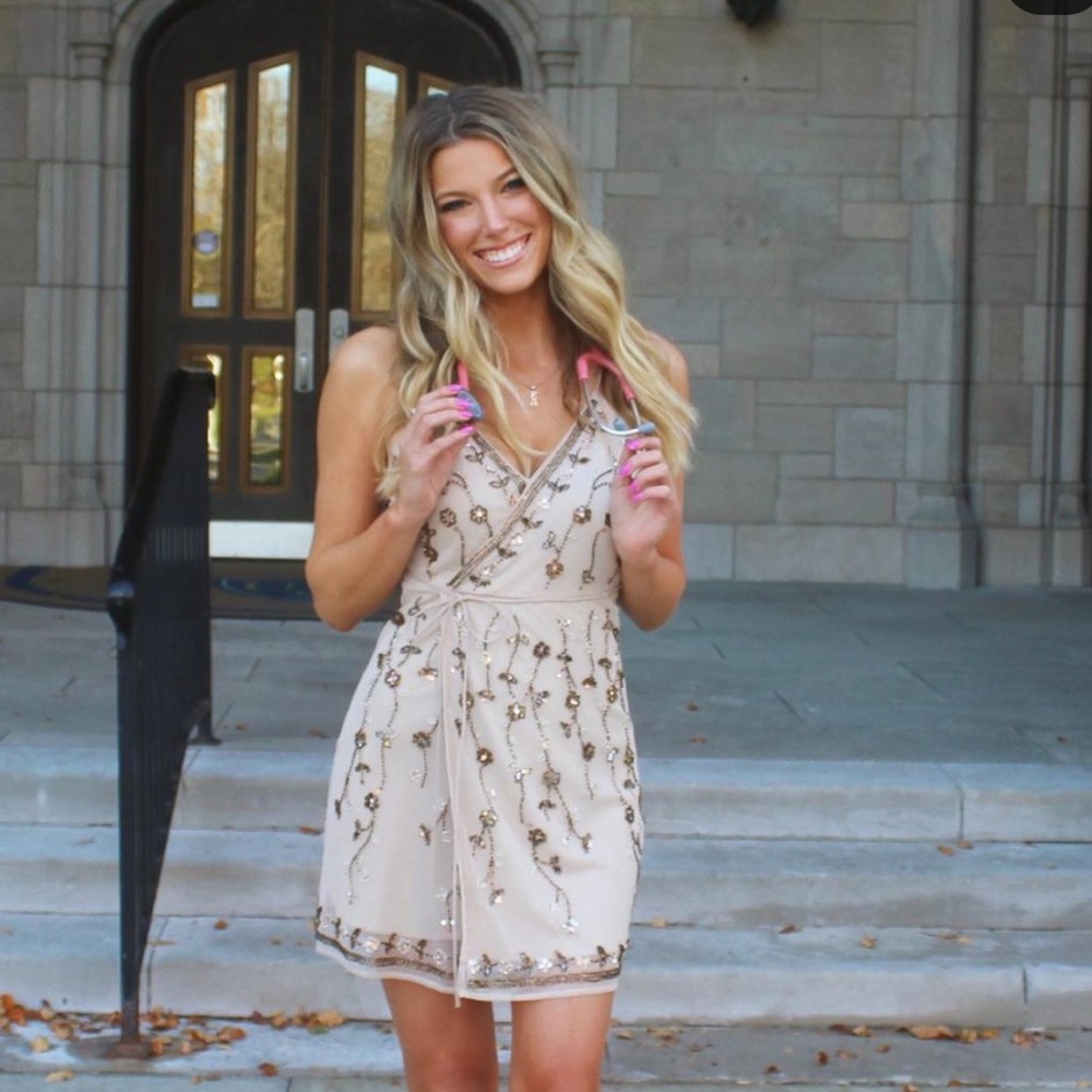 Beaded wrap formal dress